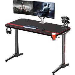 Vitesse 47 inches Gaming Desk Racing Style Computer Table with LED Lights, T-Shaped Professional Gamer Workstation PC Desk with Cup Holder & Headphone Hook