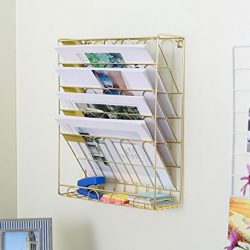 Superbpag Hanging Wall File Organizer, 5 Slot Wire Metal Wall Mounted Document