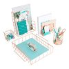 Blu Monaco Rose Gold Desk Organizer - 5 Piece Desk Accessories Set - Letter - Mail Organizer, Paper-Document Tray, Pen Cup, Magazine File Holder - Diagonal Pattern - Office Supplies Stationery Decor