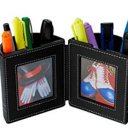 Desk Organizer , Pen and Pencil Holder with Picture Frame By Pensali - Office Supplies Space Saver - Made of Premium Suede Base Faux Leather Strong Magnetic Clasp Attractive Design - Black