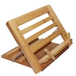Bamboo Book Stand, Adjustable Reading Cookbook Recipe Holder Tray
