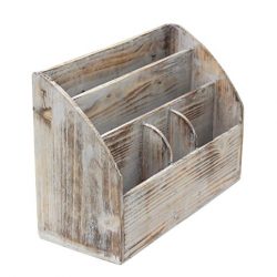 Vintage Rustic Wooden Office Desk Organizer & Mail Rack for Desktop, Tabletop, or Counter - Distressed Torched Wood - for Office Supplies, Desk Accessories, Mail