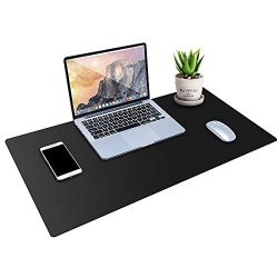 MONYES Thick Desk Pad Protector, PU Leather Desk Mat Blotters, Black Laptop Mat for Office/Home (36" x 20")