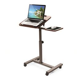 Seville Classics Tilting Sit-Stand Computer Desk Cart with Mouse Pad Table, Height-Adjustable from 27.5" to 40" H, Walnut
