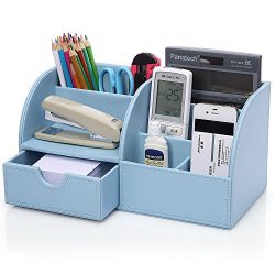 KINGOM 7 Storage Compartments PU Leather Office Desk Organizer