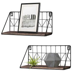 Mkono 2 Set Floating Shelves Wall Mounted Rustic Metal Wire Storage
