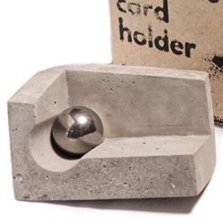 Concrete Business Card Holder for Desk with Magnet and Steel Ball