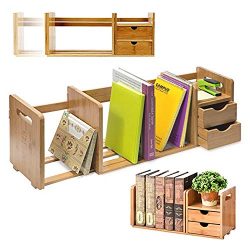 IDK Luxury Bamboo Wood Desk Organizer Shelf with Two Drawers