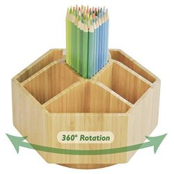 Bamboo Rotating Art Supply Organizer, 7 Sections, Hold 350+ Pencils