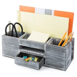 MyGift Rustic Gray Wood 6-Compartment Desktop Document & Office Supplies Organizer