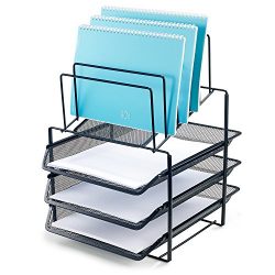 Bonsaii Desk Organizer with 3-Tier Letter File Tray and 5 Stacking Sorter Section