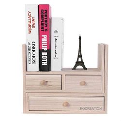 POCREATION Adjustable Wooden Desktop Bookshelf Organizer