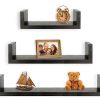 Greenco Set of 3 Floating U Shelves, Espresso Finish