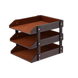Leather Desk Organizer, Thipoten 3-Tier Stackable Letter Tray Holder