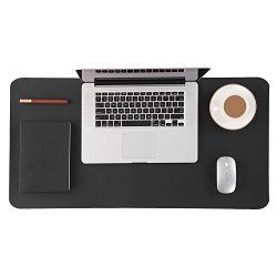 Homesure Desk Pad Mouse Pad(Genuine Leather,Black,17x35 inches,Waterproof,Non Slip Base) Desk mat Desk Blotter for Computer for Home Office Desk Supplies Gift