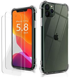 Belongme Compatible with iPhone 11 Pro Case with Built-in 2 Screen Protectors, Crystal Clear Case with 4 Corners Shockproof Protection Soft Scratch-Resisitant TPU Cover for iPhone 11 Pro 5.8 inch.