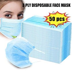 Disposable Face Masks, 3 Ply Disposable Earloop Mouth Face Mask Breathable and Comfortable for Blocking Dust Air Pollution Protection and Personal Health