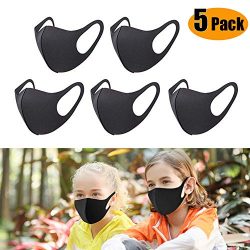Unisex Face Mask Dust Mask Anti Pollution Mask Reusable Mouth Masks for Cycling Camping Travel Protection (Kid Size,5pcs Black)