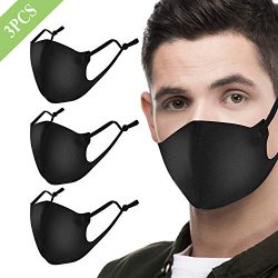 Degbit 3 Pack Unisex Mouth Mask, Adjustable & Breathing Dust Mask Black Black Face Mask for Allergens, Pollution, Particle, Pollen, Smoke, Cycling & Running, Washable and Reusable