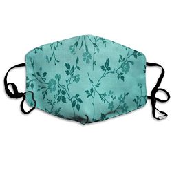 Teal Floral Print Washeable Reusable Mouth Mask Cotton Anti Dust Half Face Mouth Mask for Men Women Dustproof with Adjustable Ear Loops