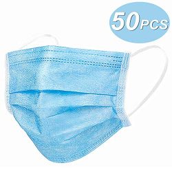 50 Pieces 3-Ply Disposable Face Mask, Flu Medical Surgical Doctor Earloop Filter Safety Mouth Masks, Breathable Comfortable Dust Mask Mouth Cover, Great for People Preventing Air Pollution