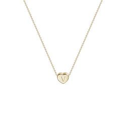 Tiny Gold Initial Heart Necklace-14K Gold Filled Handmade Dainty Personalized Letter Heart Choker Necklace Gift for Women Kids Child Necklace Jewelry (V)