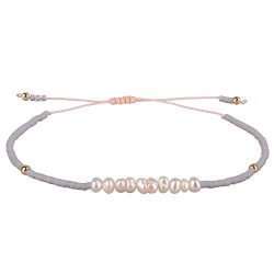 KELITCH Seed Bead Friendship Bracelets Woven Braided Natural Pearl Wax Rope Adjustable String Bracelets Fashion Handmade Gifts(Grey)
