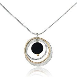 Stera Jewelry 925 Silver and 14k Gold Filled Black Onyx Multi Hoops Pendant Necklace, 18 + 4 Inches
