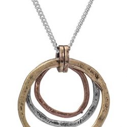 Of Earth and Ocean HANDMADE Sunrise Pendant Necklace, Triple Circles in Tri-Tone Copper, Brass, and Silver