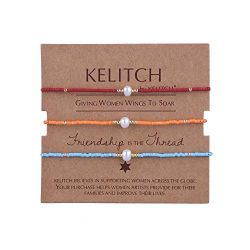 KELITCH 3 Pcs Shell Pearl Seed Beads Friendship Bracelets Handmade Adjustable String Bracelet #A