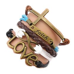 Ac Union ACUNION Handmade Infinity Cross Faith Love Charm Friendship Gift Fashion Jewelry Personalized Leather Bracelet