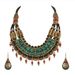 Zephyrr Tibetan Necklace and Earrings Set For Women Statement Choker Ethnic Junk Handmade Mosaic Jewelry For Girls