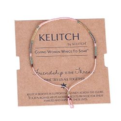 KELITCH Thin Rope Friendship Bracelet Handmade Japanese Seed Bead Adjustable String Bracelets for Women, L