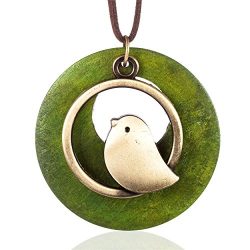 Coostuff Beautiful Brown Handmade Wood with Bird Pendant Vintage Jewelry Necklace for Women Handmade (Green)