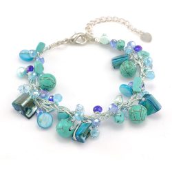 Chuvora Silk Thread Aqua Blue Mother of Pearl Shell Freshwater Pearl Turquoise Handmade Bracelet 7"-9"