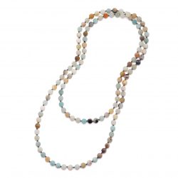 Aobei Pearl Long Beaded Necklace 8mm Gemstone Amazonite Endless Barse Chakra Handmade Jewelry for Women 47’’