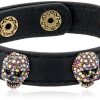 Betsey Johnson Halloween Black Leather with Multi-Color Stone Skulls Wrap Bracelet