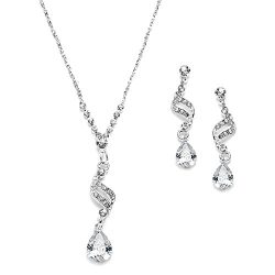 Crystal Necklace Earrings Set with Teardrops