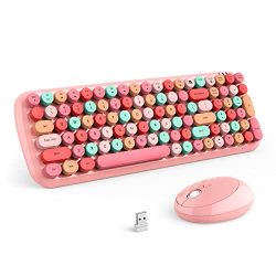 Pink Colorful Wireless Keyboard and Mouse