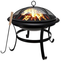 Wood Burning Fire Pit with Mesh Lid and Fire Picker