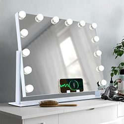 Rotating Vanity Mirror with Lights and Wireless Charger