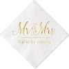 Gold Wedding Napkins Mr and Mrs