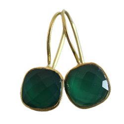 Cut Green Onyx Gold Plated Sterling Silver Drop