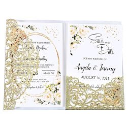 Glitter Wedding Invitation Kits Laser Cut Hollow Rose