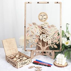Wedding Guest Book Alternative with 80 Large wooden Leaves