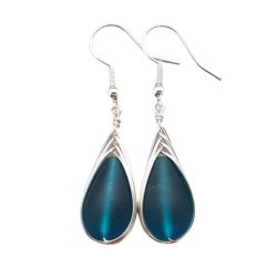 Braided teal blue sea glass earrings