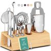 Cocktail Shaker Set with Bamboo Stand