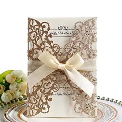 Hollow Floral Design Invites Card with Ribbon