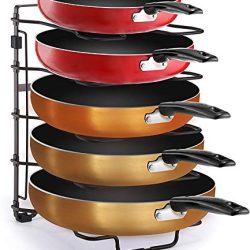 Simple Trending Adjustable Pan and Pot Lid Organizer Rack Holder, Kitchen Counter and Cabinet Organizer, Bronze
