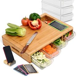 Bamboo Cutting Board with 4 Sliding Drawer